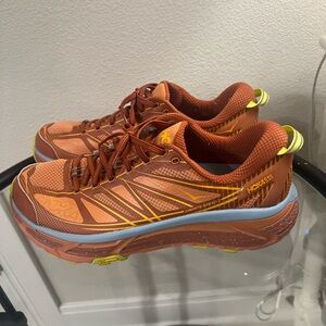 Hoka Burnt Orange and Yellow Trail Shoes